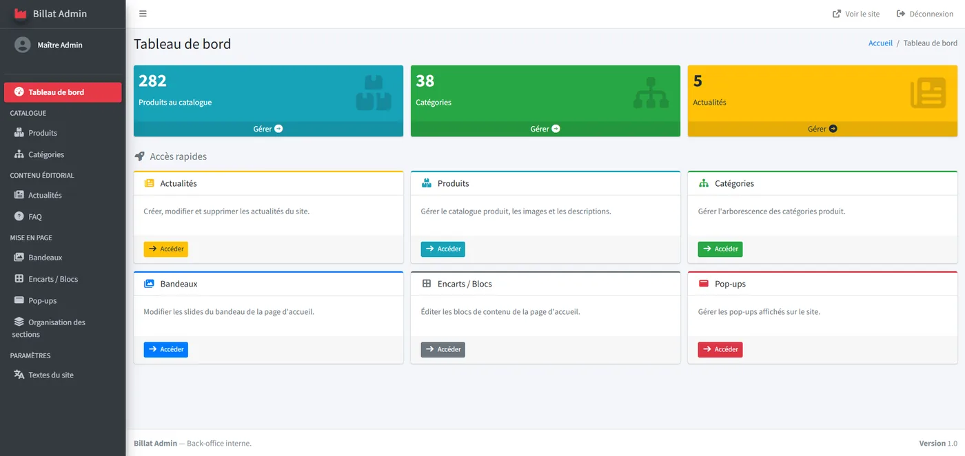 Back-office sur mesure de Billat.com